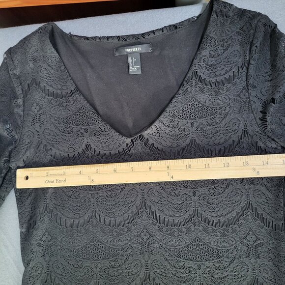 Forever 21 SZ LG Lace Long Sleeve Little Black Dress Goth Whimsigoth Date Night - Picture 7 of 8